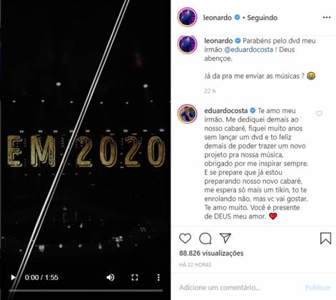 Comentário de Eduardo Costa no Post de Leonardo/Instagram