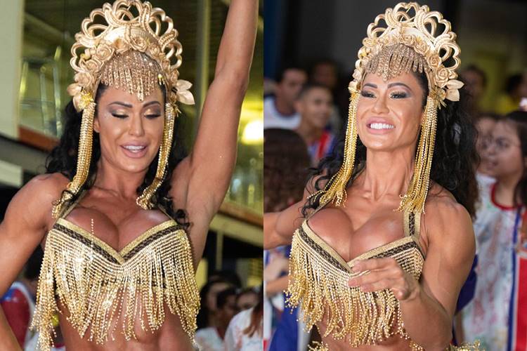 Gracyanne Barbosa se diverte durante ensaio de Carnaval