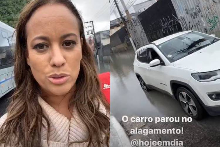 Apresentadora Renata Alves passa sufoco em dia de chuva: “O carro ficou preso no alagamento”