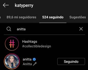 Katy Perry seguindo Anitta - Reprodução: Instagram