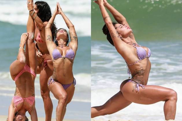 Aline Riscados e amigas na praia da Barra da Tijuca - AgNews/Dilson Silva