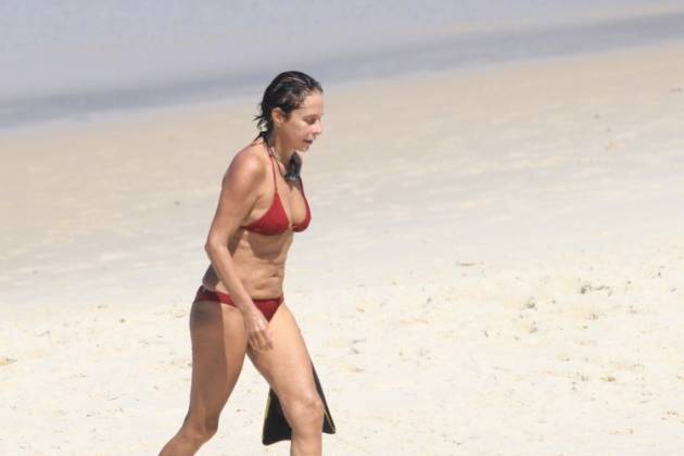 Andrea Beltrão surge de biquíni na praia e exibe boa forma aos 56 anos - JC Pereira/AgNews