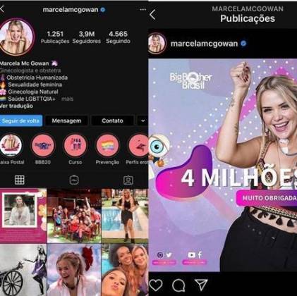 MARCELA MC GOWAN, DO 'BBB 20', PERDE MEIO MILHÃO DE SEGUIDORES EM MENOS DE UMA SEMANA