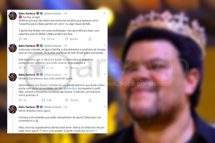 Família de Babu Santana se pronunciando sobre as doações - Reprodução: Twitter (Montagem: Área VIP)