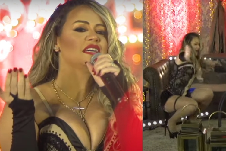 Durante live em ‘cabaré’, famosa cantora leva tombo e vira motivo de piada