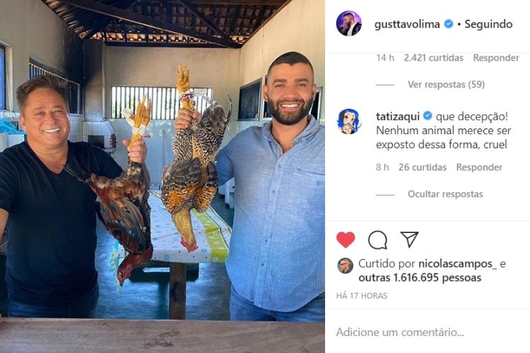A foto compartilhada pelo cantor sertanejo Gusttavo Lima ao lado de Leonardo - Reprodução: Instagram