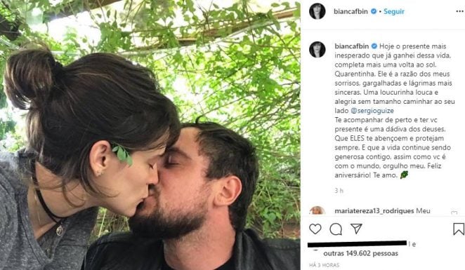 Bianca Bin emociona com declaração de aniversário para Sergio Guizé