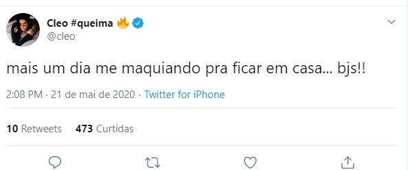 Reprodução Twitter Cleo conta sobre situação que vem acontecendo durante a quarentena