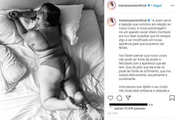 Mariana Xavier surge de calcinha e sutiã para falar de amor-próprio