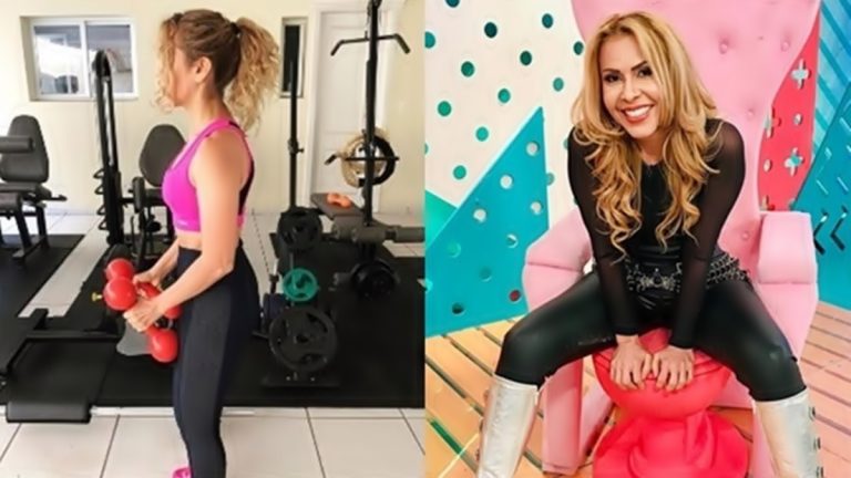 Joelma malha de salto alto se preparando para sua próxima live