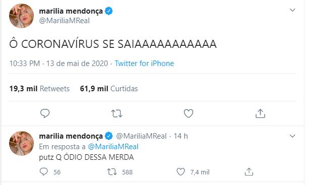 Sertaneja Marília Mendonça desabafa: "Que ódio"