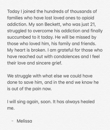 Melissa Etheridge fala sobre morte do filho