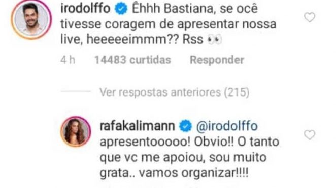 Reprodução Instagram Rafa Kalimann responde "sim" a pedido de ex-marido