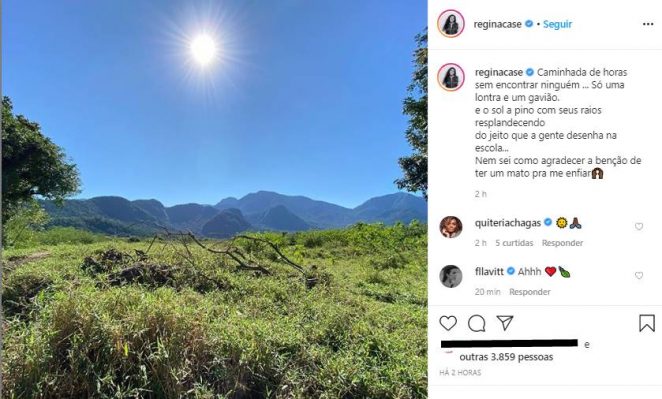 Regina Casé surge no meio do mato e diz: “Sem encontrar ninguém”