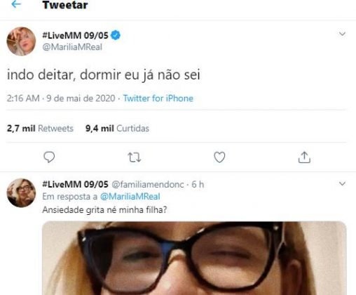 Reprodução Twitter Marília Mendonça Marília Mendonça revela ansiedade durante desabafo