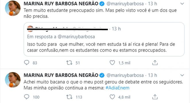 Marina Ruy Barbosa alfineta internauta ao falar sobre o Enem