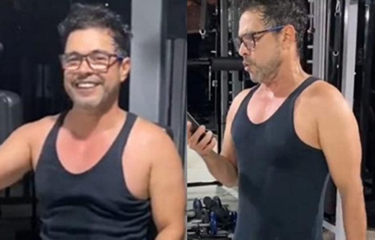 Zezé Di Camargo abandona a malhação e solta a voz no meio da academia particular