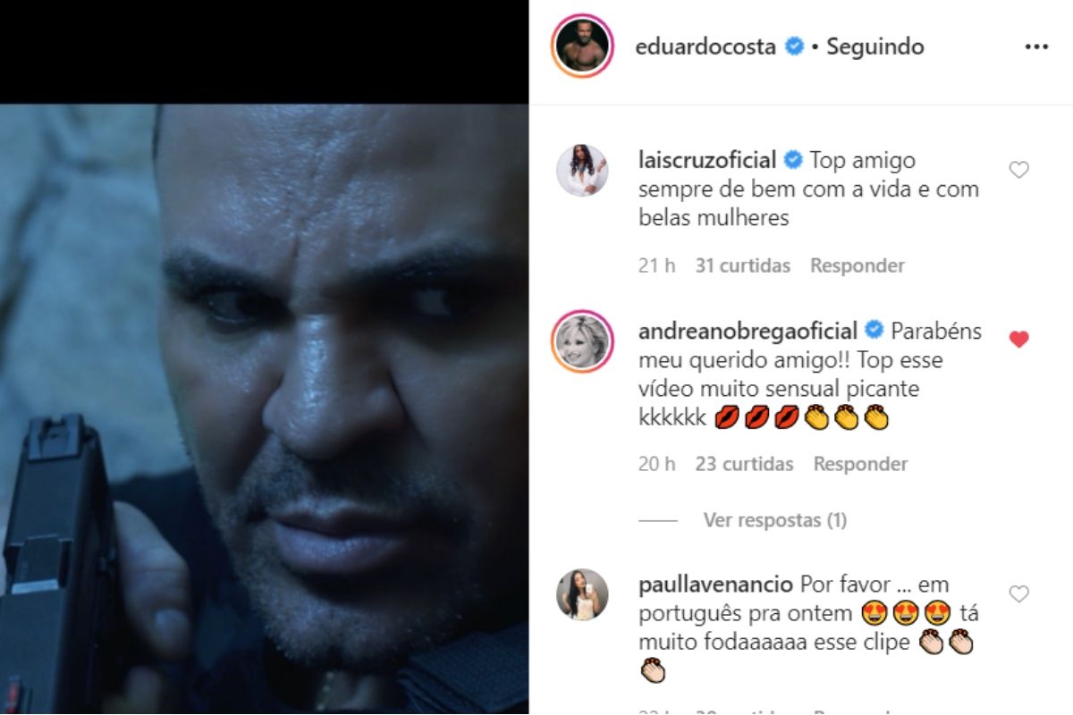 A socialite Andre Nóbrega tecendo elogios ao vídeo compartilhado pelo cantor sertanejo - Reprodução: Instagram