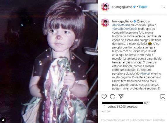 Bruno Gagliasso usa foto da infância para fazer alerta