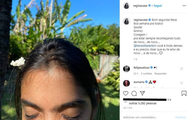 Reprodução Instagram Regina Casé faz declaração emocionante à filha: “Te amo”