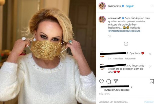 Ana Maria Braga chama atenção com máscara luxuosa