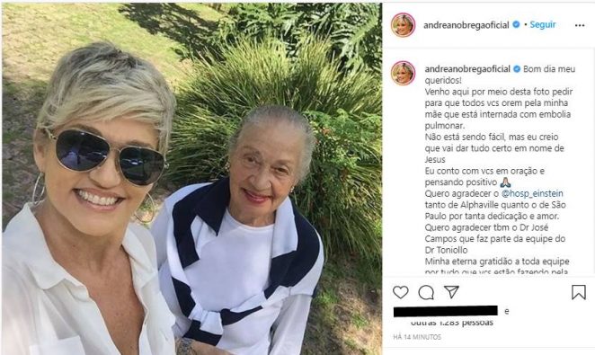 Andrea Nóbrega pede orações à mãe internada: "Não está sendo fácil"