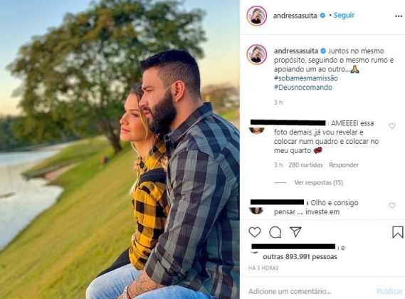 Andressa Suita comenta sobre relação com Gusttavo Lima: "Apoiando um ao outro"