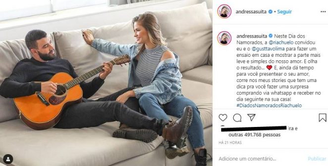 Andressa Suita surge em momento romântico com Gusttavo Lima