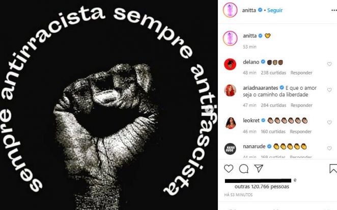 Anitta faz campanha contra racismo e recebe elogios por posicionamento