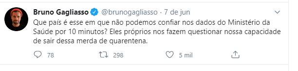 Bruno Gagliasso reclama do governo ao falar dos dados sobre coronavírus