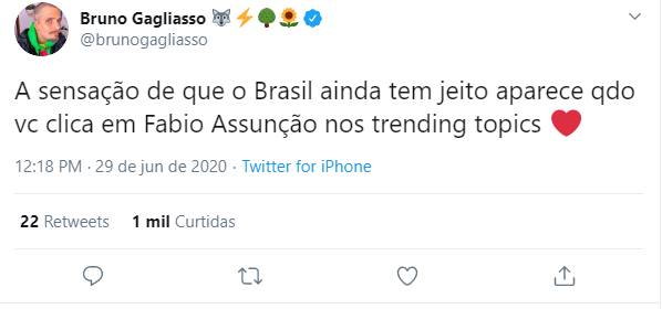 Bruno Gagliasso elogia atitude de internautas com Fábio Assunção