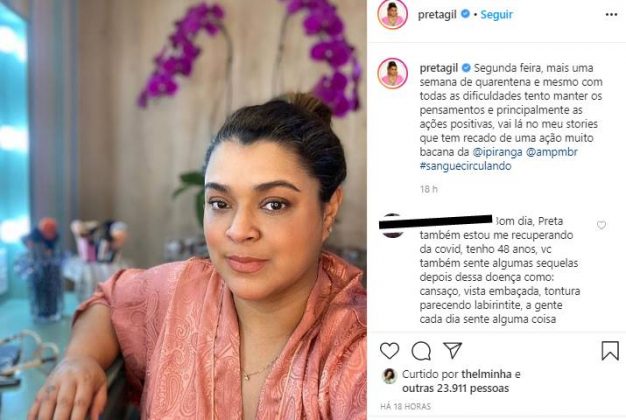 Reprodução Instagram Preta Gil desabafa: “Tento manter o pensamento positivo”