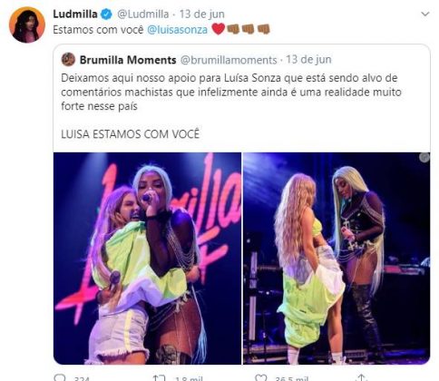 Ludmilla defende Luísa Sonza após cantora sofrer ataques