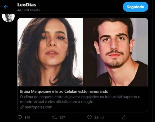 Bruna Marquezine debocha de jornalista após notícia de suposto affair - Foto: Reprodução/Print Twitter Leo Dias