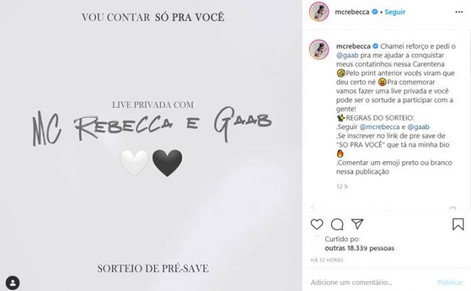 Publicação MC Rebecca/Instagram