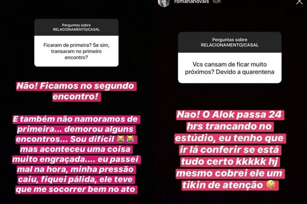 Reprodução Instagram Esposa do DJ Alok revela que passou mal na primeira vez dos dois
