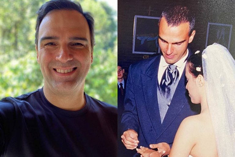 Tadeu Schmidt celebra 20 anos de casados e faz revelação sobre alianças
