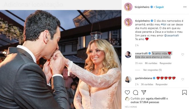 Ticiane Pinheiro e o marido Cesar Tralli reprodução Instagram