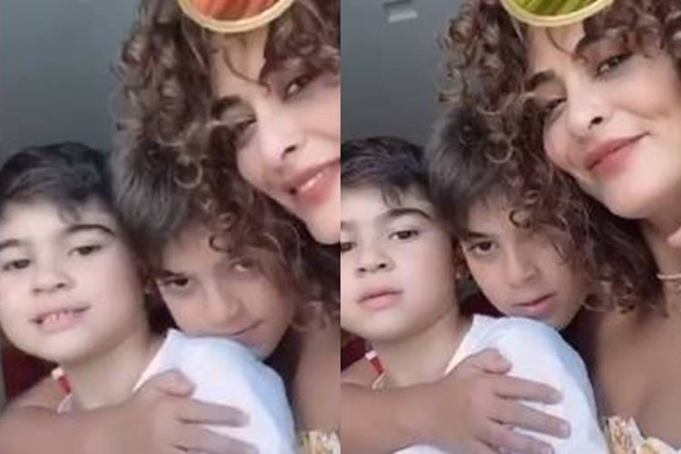 Juliana Paes se diverte em brincadeira ao lado dos filhos