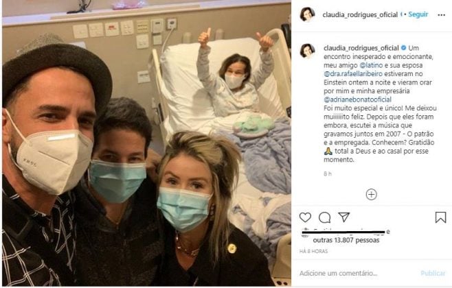 Claudia Rodrigues recebe visita de Latino no hospital: "Encontro emocionante"