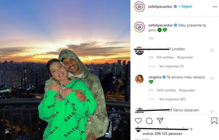 Reprodução Instagram Sertanejo Zé Felipe posa com a namorada: "Meu presente"