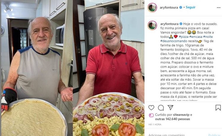 Ary Fontoura ensina a fazer pizza e brinca: "Hoje o vovô tá ousado"