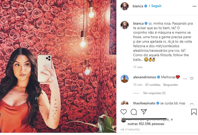 Bianca Andrade se pronuncia após ser internada 