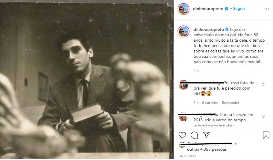 Dinho Ouro Preto lamenta ausência do pai e diz: "Amem seus pais"