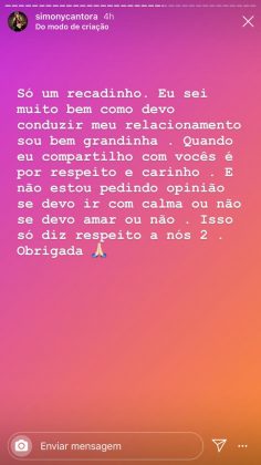 Simony manda recado após começar a namorar: “Não estou pedindo opinião”