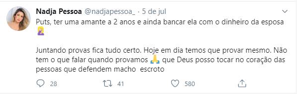 Nadja Pessoa alfineta Arthur Aguiar após traições no casamento com Mayra Cardi