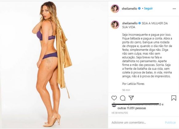 Sheila Mello surge em clique sensual e dá dica: "Seja a mulher da sua vida"