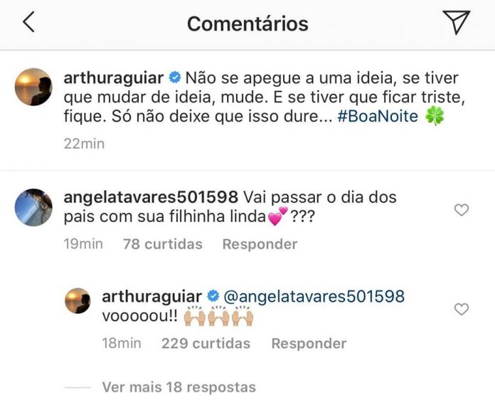 Dia dos Pais Arthur Aguiar. O artista confirmou para uma seguidora que passaria o Dia dos Pais com Sophia -Foto: Reprodução/Instagram
