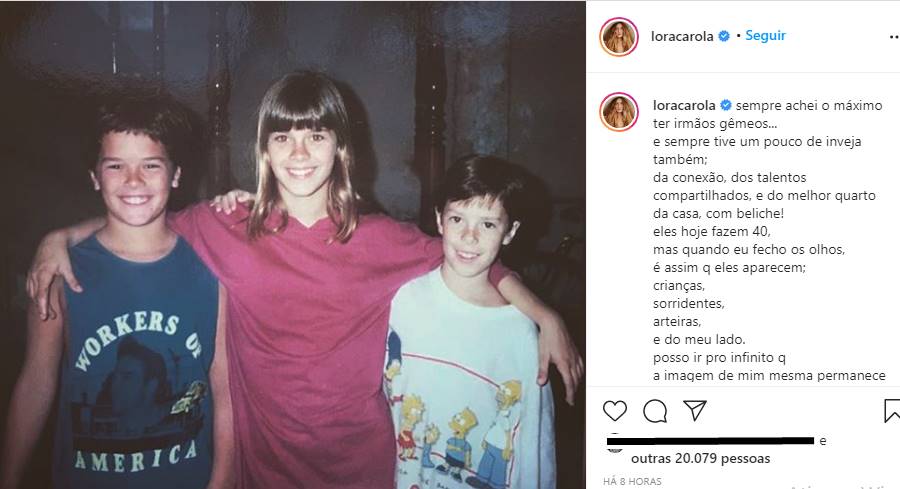 Carolina Dieckmann mostra registro raro da infância ao lado dos irmãos gêmeos e desabafa sobre distância; veja o post:
