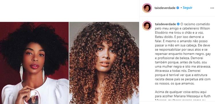 Taís Araújo lamenta comentário racista feito por grande amigo: "Me tirou o chão"